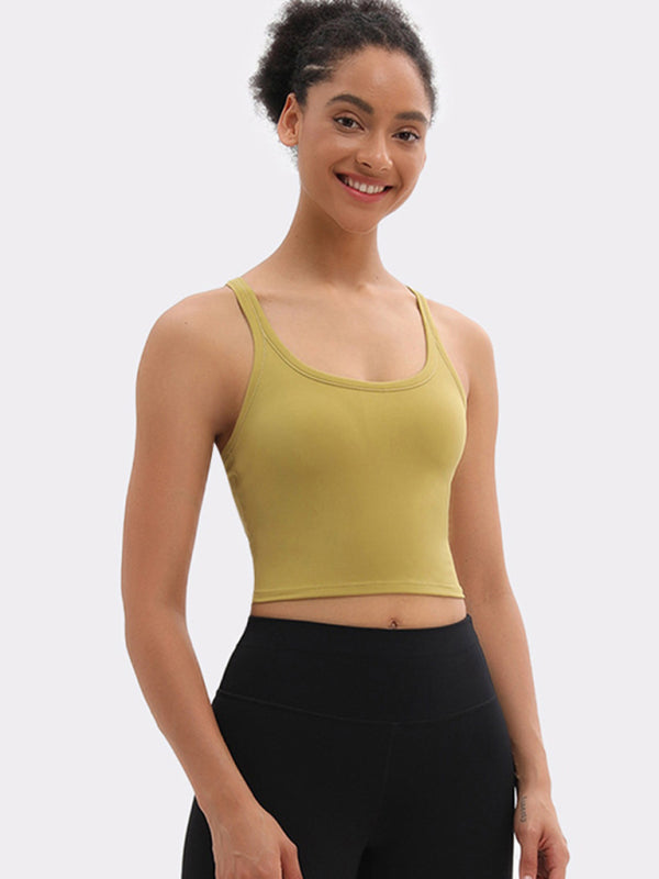 Yoga vest with chest pads antibacterial nude sports bra all-in-one beautiful back bra - Yellow / S
