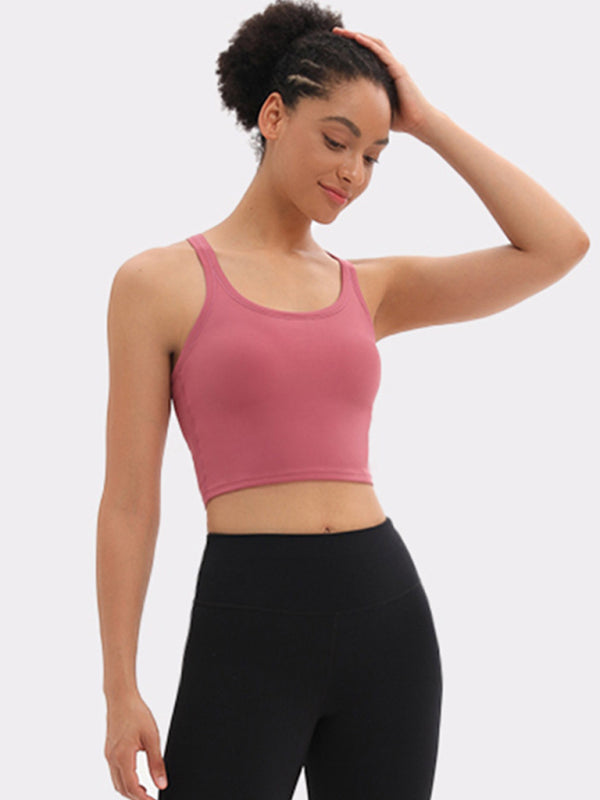 Yoga vest with chest pads antibacterial nude sports bra all-in-one beautiful back bra - Rose / S