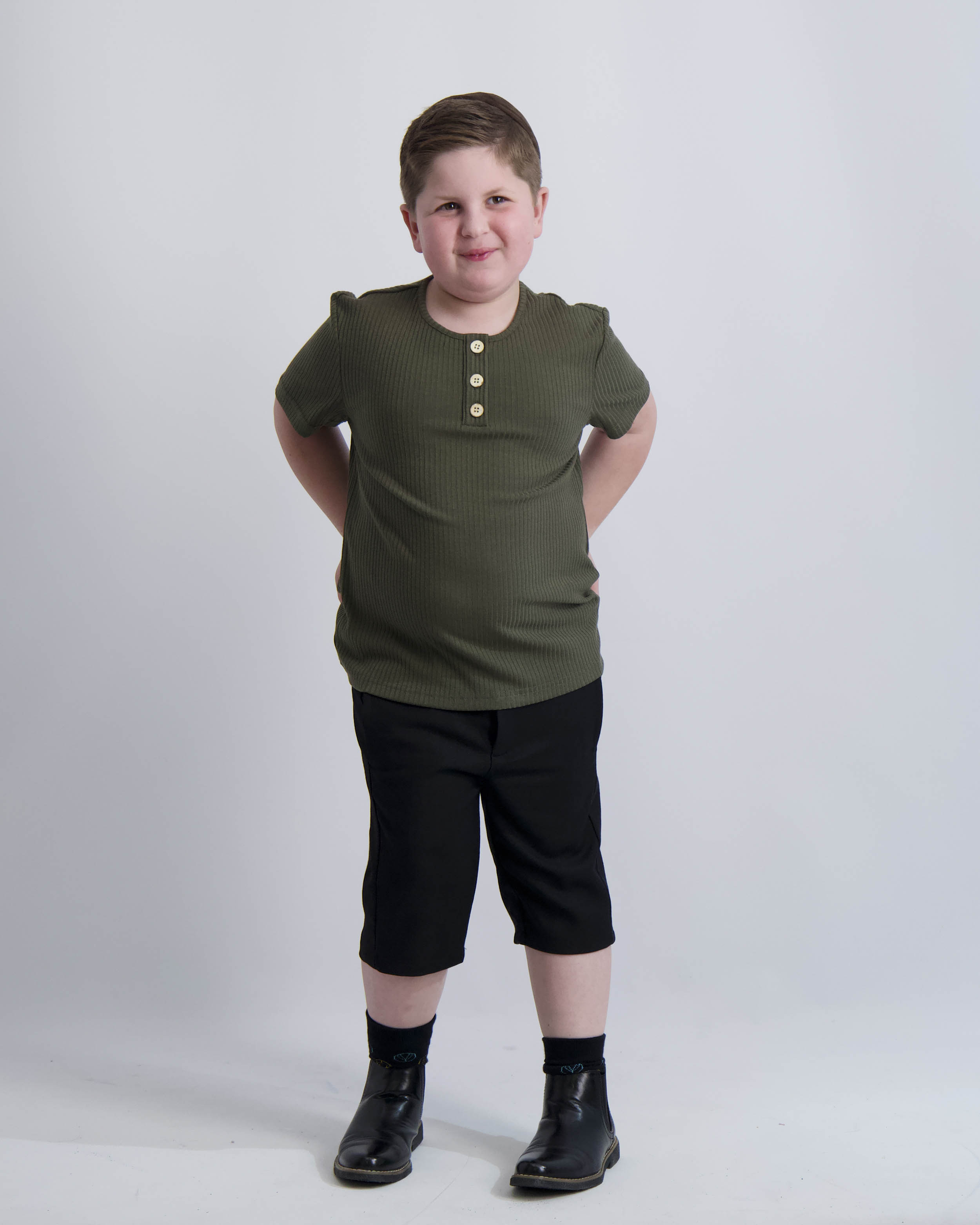 Forest Ribbed Button Top