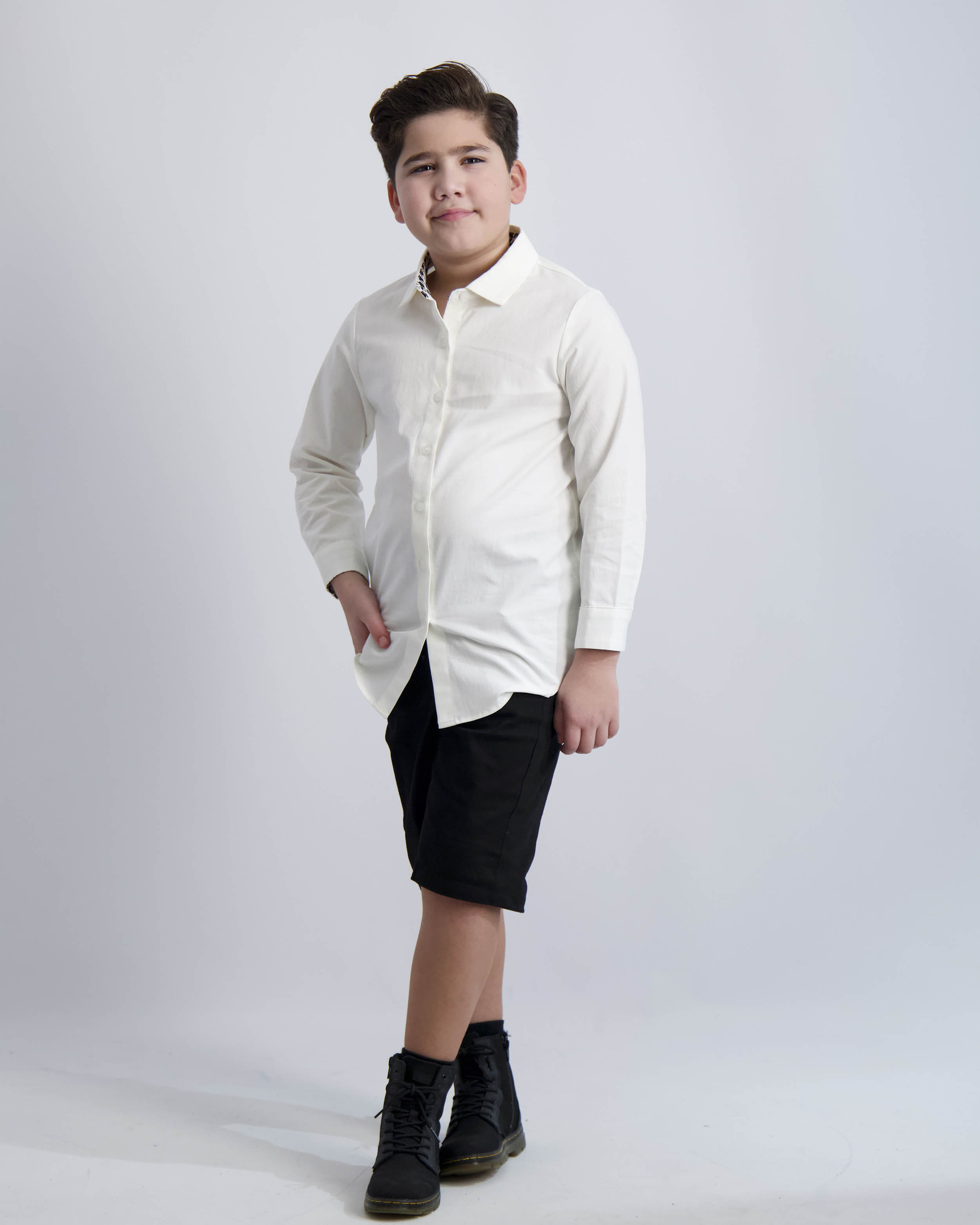 Long Sleeve Dress Shirt with Houndstooth Contrast