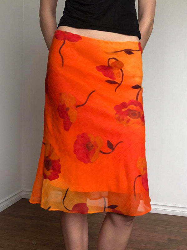 Vintage Floral Print Maxi Skirt