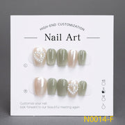 Light Green Cat Eye & Pearl Heart Nails