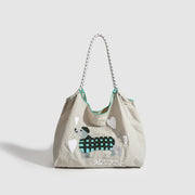 Large Capacity hobo bag with Embroidered Dog pattern, Shoulder bag Nylon, Shoulder shoulder Bag, Commuter hobo Bag Female