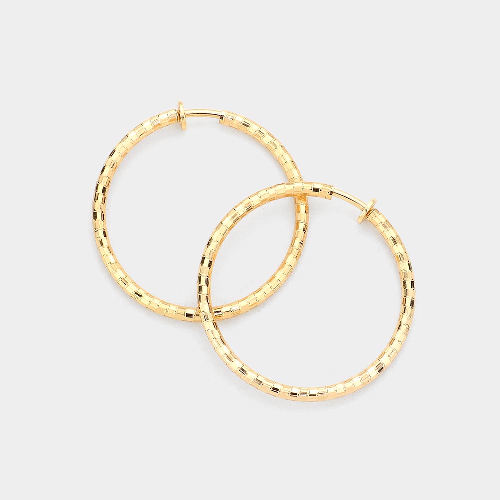 Women's 1.75 Inch Metal Hoop Clip On Earrings