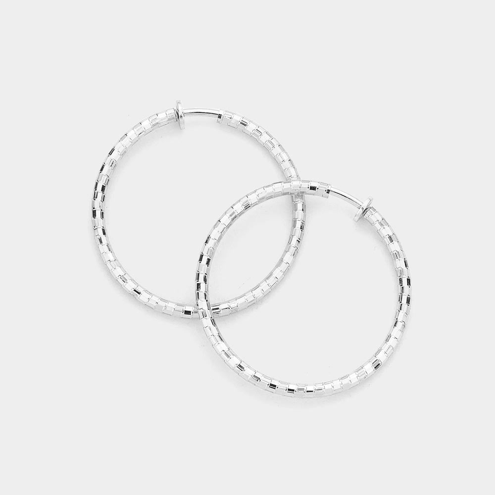 Women's 1.75 Inch Metal Hoop Clip On Earrings