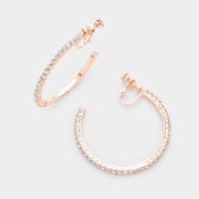 1.75 inch Rhinestone Hoop Clip on Earrings