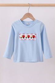 Blue construction embroidery top