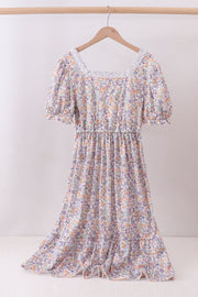 Purple floral lace women dress