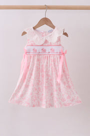 Pink bunny smocked lace collar dress