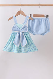 Blue beach print bow bloomer set