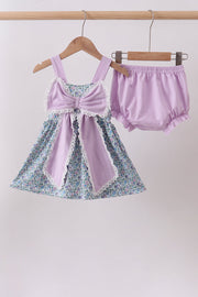 Purple floral print bow bloomer set