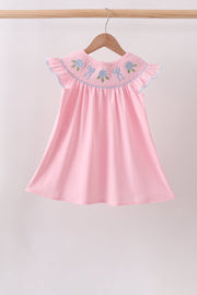 Pink Hydrangea Bow Smocked Dress