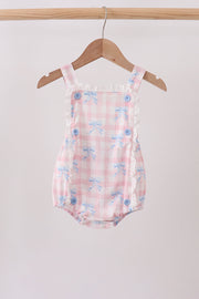 Pink Gingham Bow Print Lace Bubble