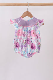 Purple Bow Embroidered Floral Bubble
