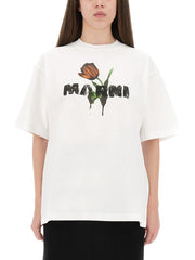 Marni Women White Cotton T-Shirt With Tulip Print