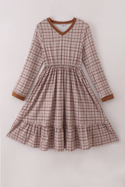 Brown plaid mom dress
