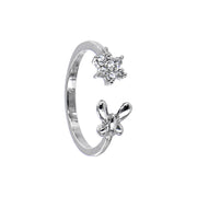 Sterling Silver 925 Cubic Zirconia Flower Butterfly Toe Ring