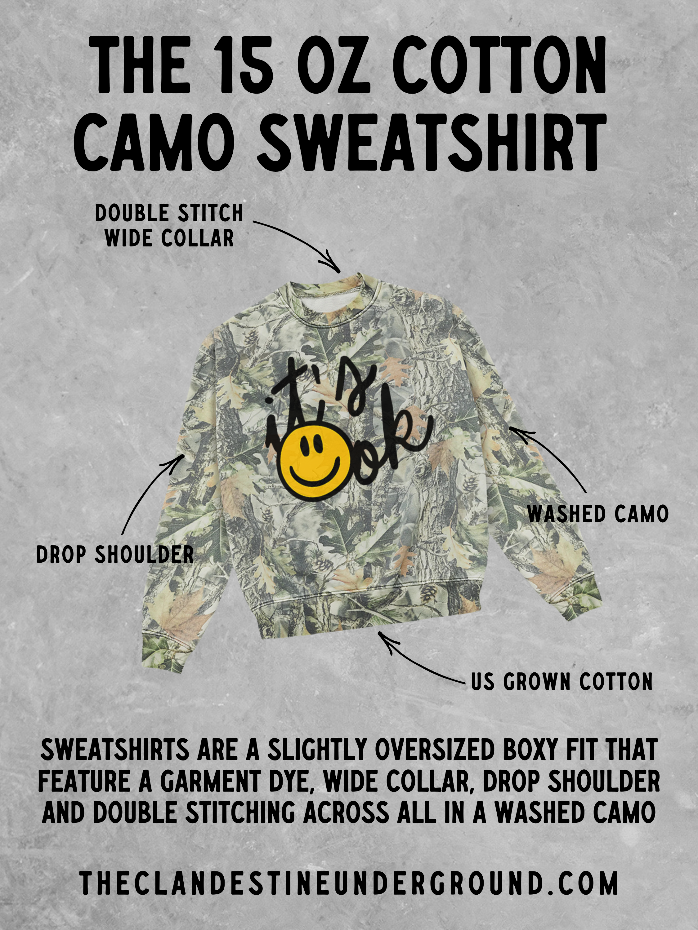 Underground Original Design: Have a Nice Day!, Camo Western Boxy Sweatshirt