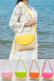 Holiday straw bag, small solid color shoulder bag, small crossbody beach bag, seaside beach bag evening clutch woven bag women