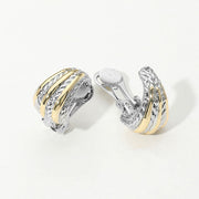 14K Gold Plated Two Tone Twisted Metal Dome Clip On Earrings