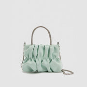 Mini rhinestone hand-held pleated bag, fashion party tote crossbody cloud chain woman