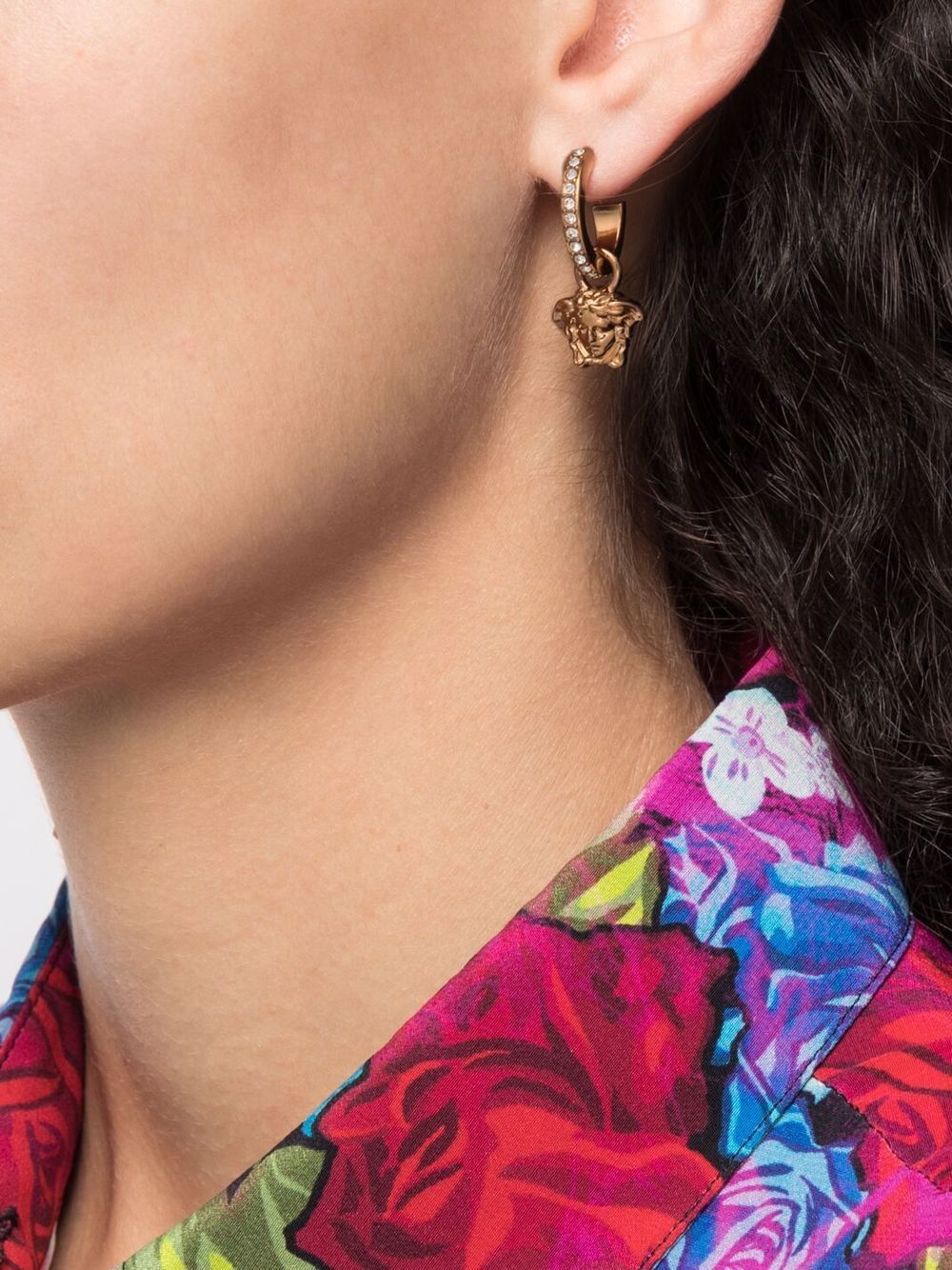 Versace Women Crystal La Medusa Hoop Earrings