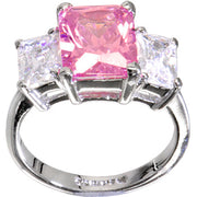 Silver PINK .80 Carat Cubic Zirconia RECTANGLE TRIO Ring
