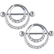14G 7/8 Clear Gem Romantic Hoop Barbell Nipple Shield Set