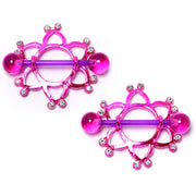 14G 5/8 Clear Gem Pinkish Bioplast Flower Nipple Shield Set