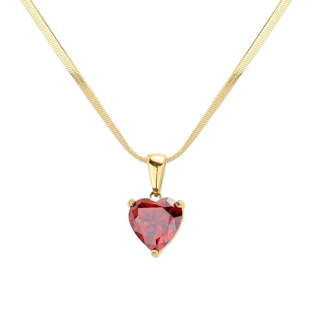 18K Gold Dipped Stainless Steel CZ Heart Pendant Necklace
