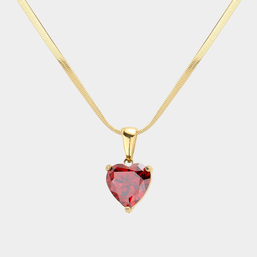 18K Gold Dipped Stainless Steel CZ Heart Pendant Necklace
