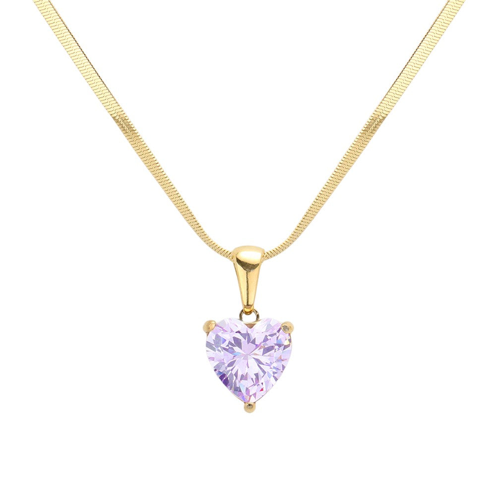 18K Gold Dipped Stainless Steel CZ Heart Pendant Necklace