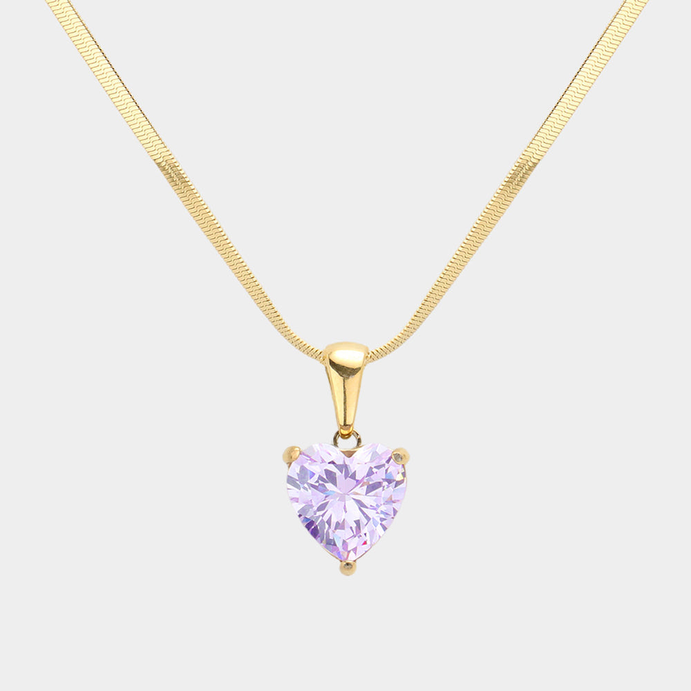 18K Gold Dipped Stainless Steel CZ Heart Pendant Necklace