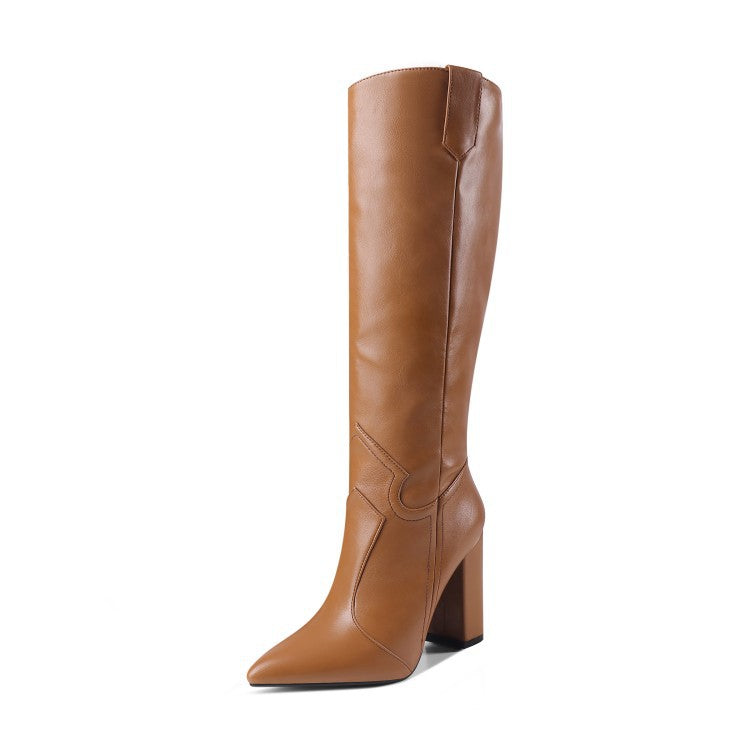 Knee High Boots Women High Heel Casual Shoes Pointed Toe Solid Color Autumn Winter Western Boots Women