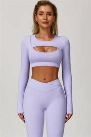 The Lavish Long Sleeve Cut-out Crop Top Flared Leggings 2-Piece Set