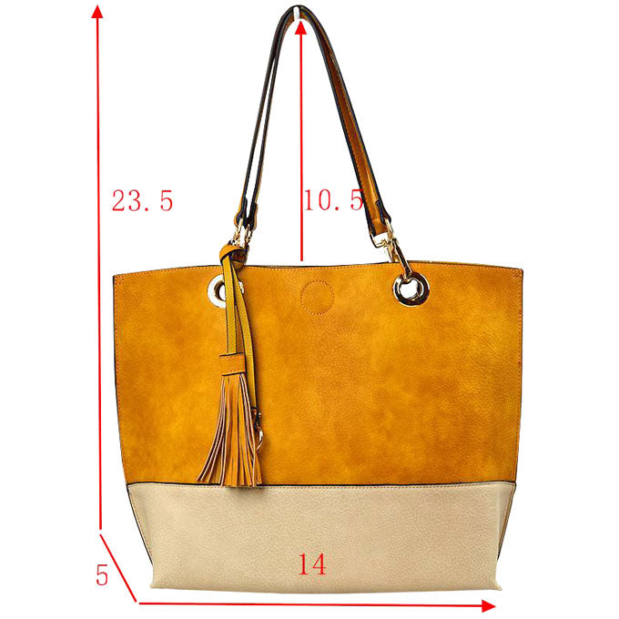 2 n1 Vegan Tote Handbag Pouch Faux Leather Tote Bag