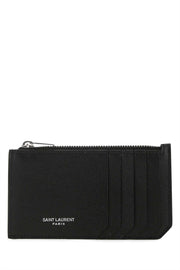 Saint Laurent Men Black Leather Card Holder