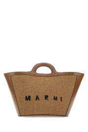 Marni Women Two-Tone Leather And Raffia Small Tropicalia Summer Handbag