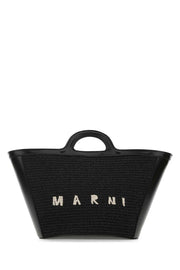 Marni Women Black Leather And Raffia Small Tropicalia Summer Handbag