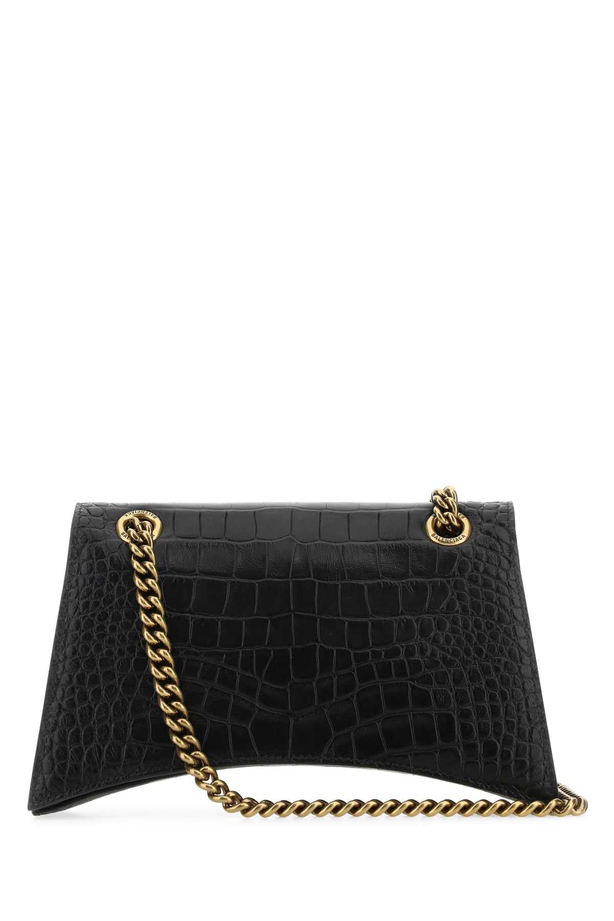 Balenciaga Women Black Leather Crush S Shoulder Bag