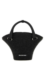 Balenciaga Women Black Straw Mini Beach Handbag