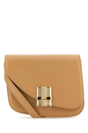 Salvatore Ferragamo Women Beige Leather Small Fiamma Crossbody Bag