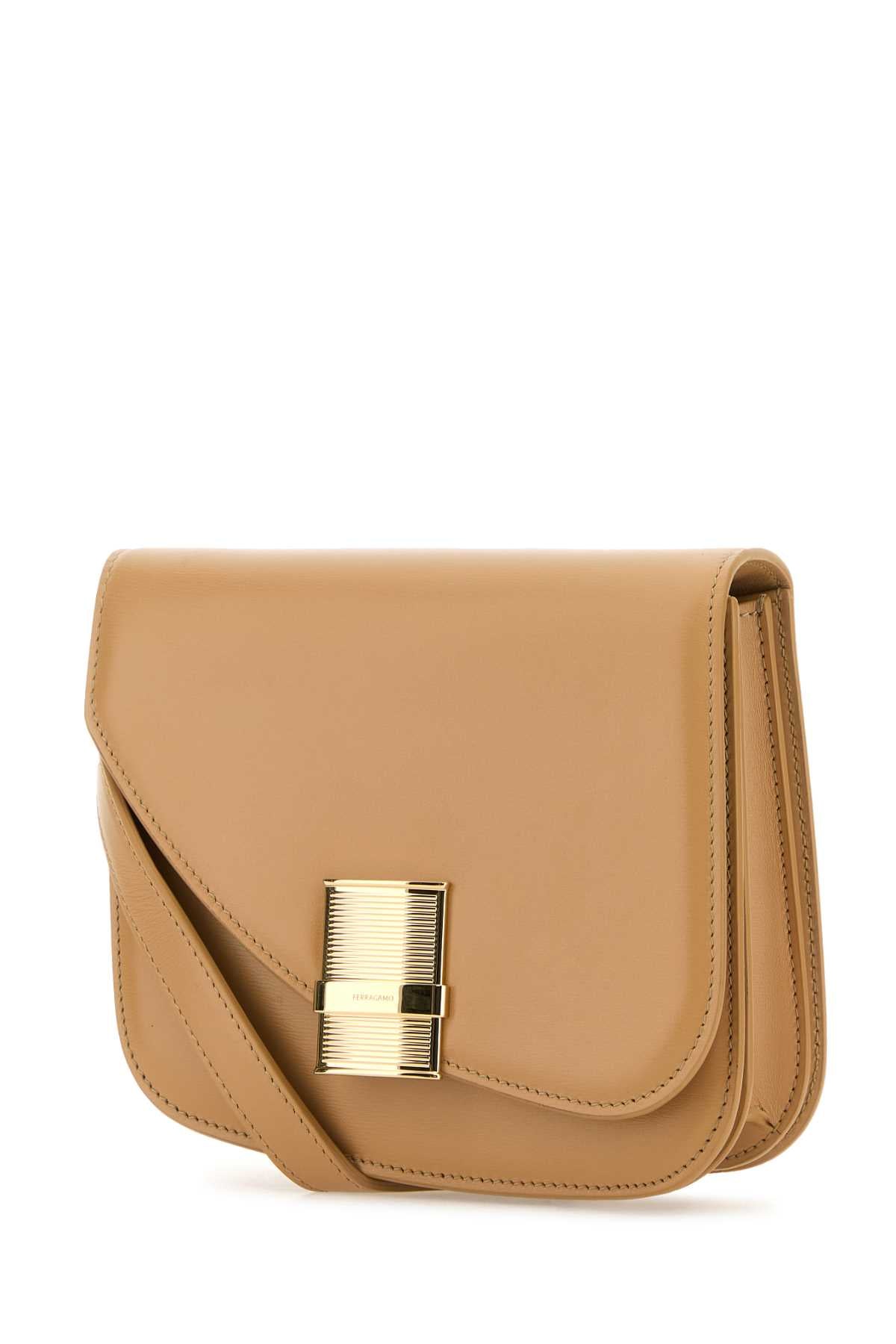 Salvatore Ferragamo Women Beige Leather Small Fiamma Crossbody Bag