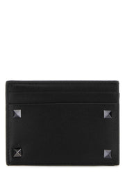 Valentino Garavani Men Black Leather Rockstud Card Holder