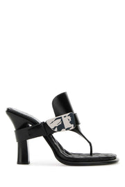 Burberry Women Black Leather Bay Thong Mules