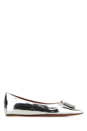 Amina Muaddi Women Silver Leather Camelia Ballerinas