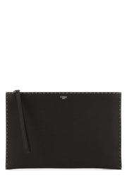 Fendi Men Dark Brown Leather Clutch