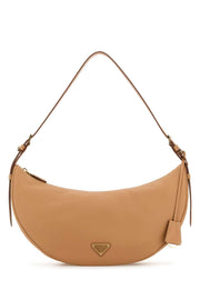 Prada Women Peach Leather Large Prada Demi-Lune Crossbody Bag