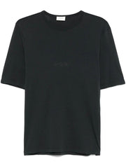 Saint Laurent Men Tonal Logo Embroidery Cotton T-Shirt