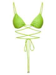 Self-Portrait Women Bikini Top With All-Over Crystal Embellishment In Green Polyamide Woman
